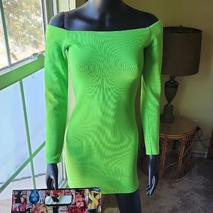 Zara Neon Green Off-Shoulder Dress